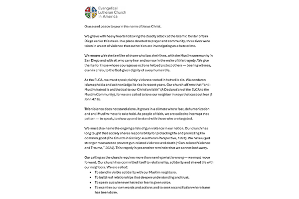 Presiding Bishop Curry Responds to Shooting at Islamic Center of San Diego